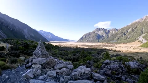 Hooker Valley and Aoraki Mount Cook: Scenic Hiking Trail Landscapes in the .. Stock Footage 295010370