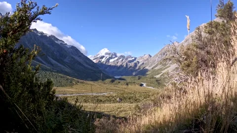 Hooker Valley and Aoraki Mount Cook: Scenic Hiking Trail Landscapes in the .. Stock Footage 295010501