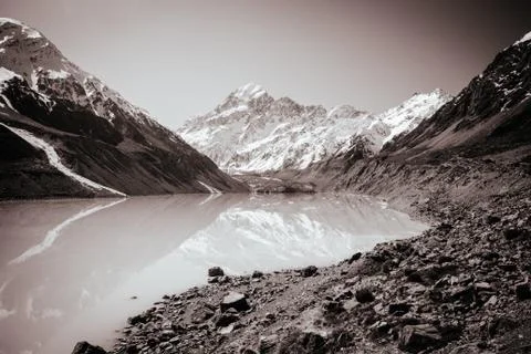 Hooker Valley Track at Mt Cook in New Zealand Stock Photos