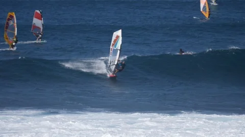 Hookipa Surf Windsurf perfect waves in 60p 4k slow motion Stock Footage 109397510