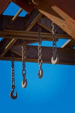 Hooks hanging from the Audrey Headframe, Jerome, Arizona. Stock Photos