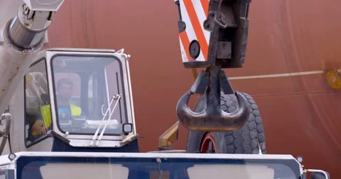Hooks for loading, unloading any cargo on the cable of mobile cranes  Stock Footage 161982479