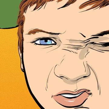 Hooligan boy gets angry, grimacing an angry face. Stock Illustration