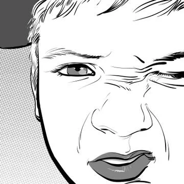 Hooligan boy gets angry, grimacing an angry face. Stock Illustration