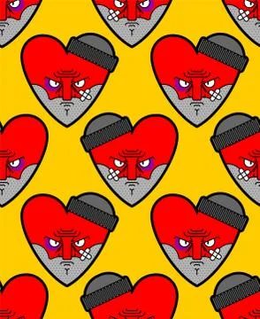 Hooligan love pattern. bully heart background. ruffian amur ornament. Vector  Stock Illustration