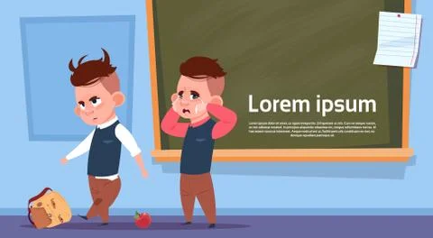 Hooligan Pupils In Class Room, Two Bad School Boys Over Chalk Board Ilustração Stock