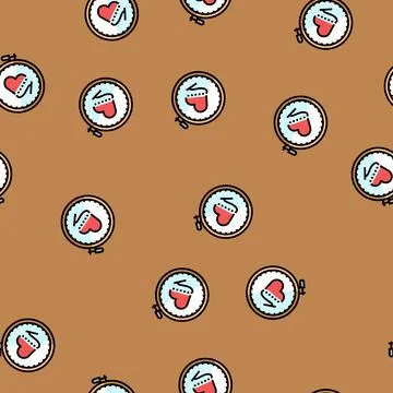 Hoop frame embroidery hobby vector seamless pattern Stock Illustration