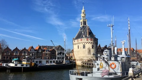 Hoorn harbour tower 스톡 동영상 103490800