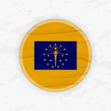 Hoosier Flag in a Circular Emblem Design, Abstract Round Sticker Illustration Stock Illustration
