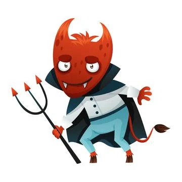 Hooved Devil with Horns and Tail Holding Trident as Halloween Character Vector Stock Illustration
