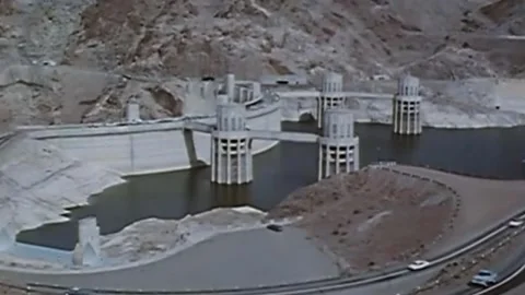 Hoover Dam construction. On the Colorado River (1) Stock Footage 237861407