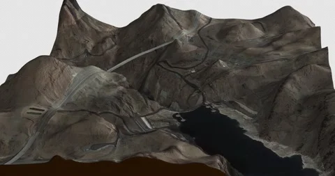 Hoover Dam map rotate 360 loop cw with 3d relief 4K satellite ground height Stock Footage 217538621