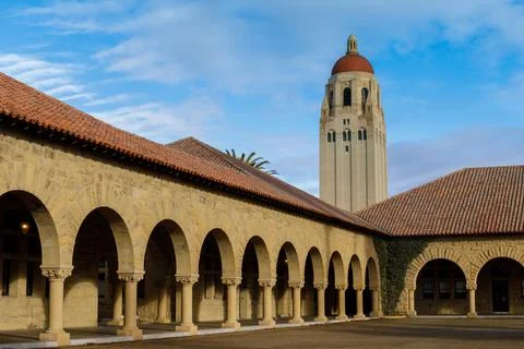 Hoover Tower and Colonnades in Stanford University Stock Photos