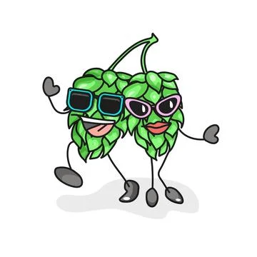 Hop branch with glasses. Vector flat cartoon color icon Stock Illustration