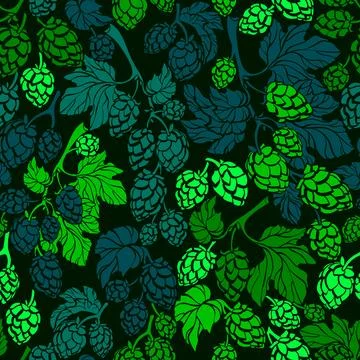Hop corn. Vector seamless pattern. Organic malt natural beer. Hand drawn gree Stock Illustration