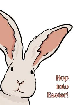 Hop into Easter bunny rabbit on a white background. greeting card. Hand drawn  Stock Illustration