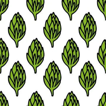 Hop seamless doodle pattern, vector illustration Stock Illustration