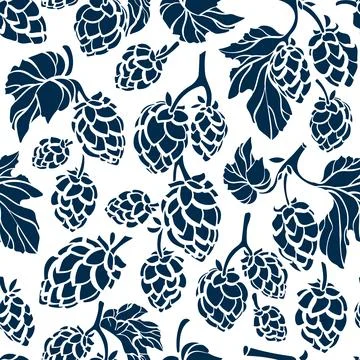 Hop seamless pattern. Vector drawn green branch, silhouette of leaf on white  Stock Illustration