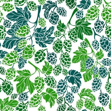 Hop seamless pattern. Vector nature branch, green cone. Organic beer. Hand dr Stock Illustration
