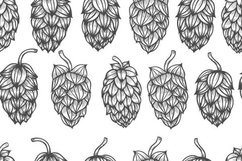 Hop vector seamless pattern. Stock Illustration