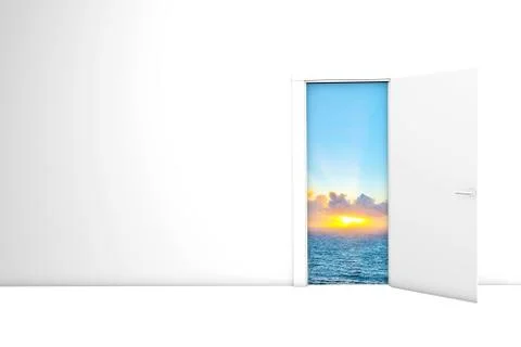 Hope Concept Light seen through Opened Door 3d rendering Stock Illustration