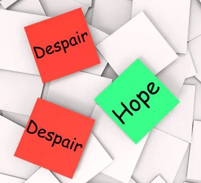 Hope despair post-it notes show hoping or depression Illustrazione stock
