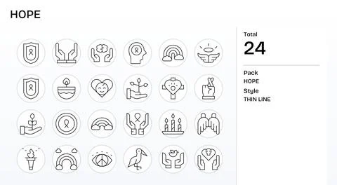 Hope Essential Vector Set including 24 Grid Fitted Thin Line Retina Ready Ico Stock Illustration