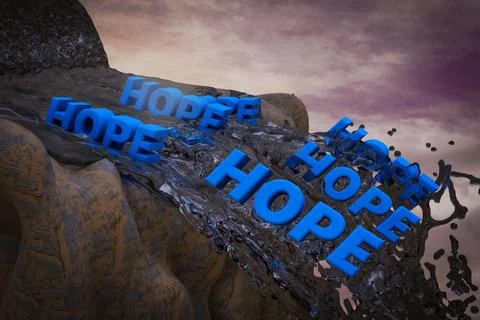 Hope falls from a waterfall demonstrating lost hope concept. 3D illustration Stock Illustration