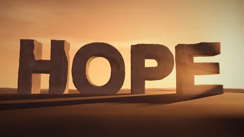 Hope Giant Eroded Stone Letters Standing in a Desert at Sunset with Volumetric 스톡 동영상 341985393