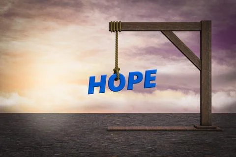 Hope is hanging from a gallows demonstrating lost hope concept. 3D illustrati Stock Illustration