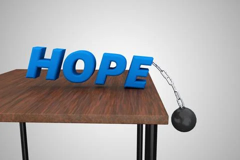 Hope is pulled by Wrecking Ball demonstrating lost hope concept. 3D illustrat Stock Illustration