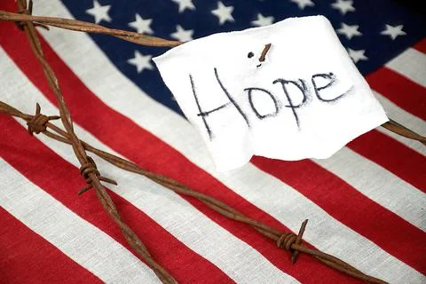 Hope Text On Barbed Wire Stock Photos