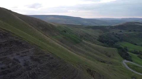 Hope Valley &amp; Mam Tor Sunset - PEAK DISTRICT NATIONAL PARK - (UK) DRONE SHOT Stock Footage 243131691