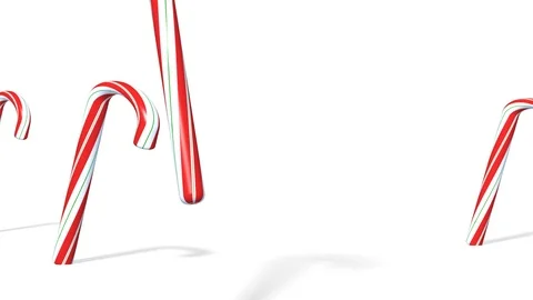 Hopping candy canes isolated over white 3d animation Stock Footage 98755616
