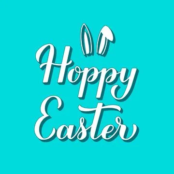 Hoppy Easter 3d lettering on mint green background. Easter pun quote typogr.. Stock Illustration