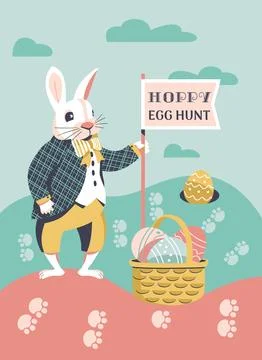 Hoppy Egg Hunt fancy Easter game vector poster Stock Illustration