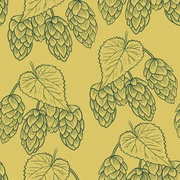 Hops hand engraved seamless pattern. Stock Illustration