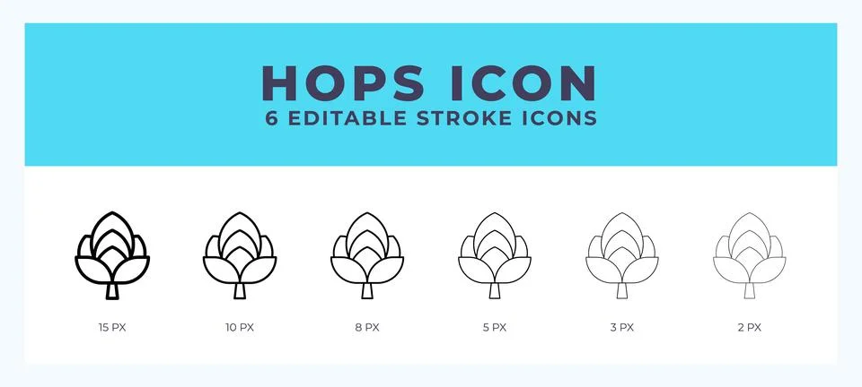 Hops icon set with different stroke. Design elements for logo. Vector illus.. Stock Illustration