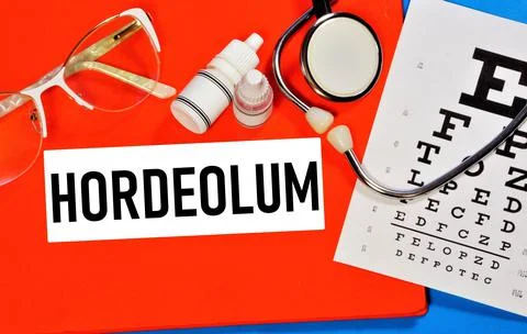 Hordeolum. Text label to indicate the state of vision health. Stock Photos