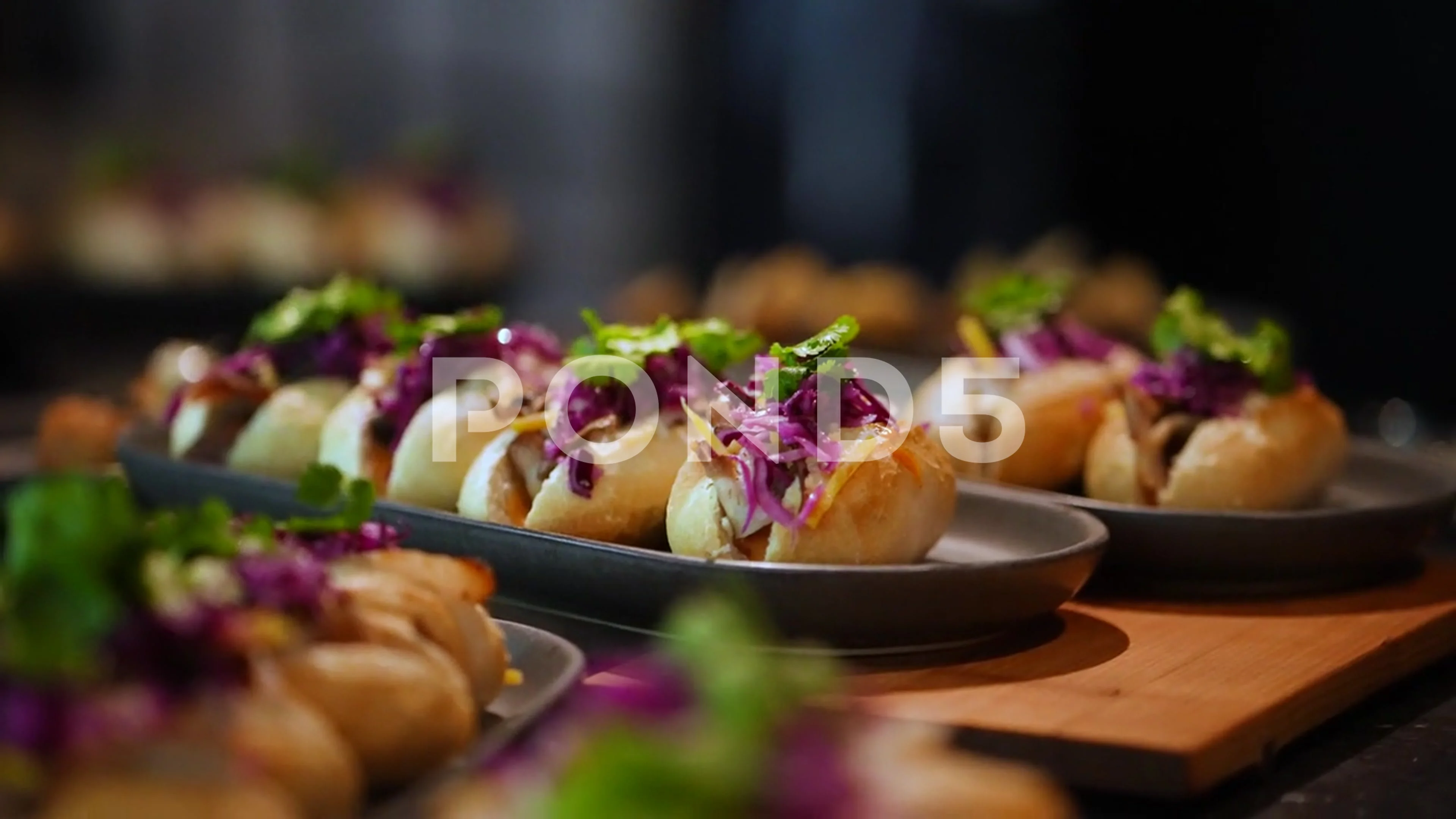 Horderves on a tray party snacks food Stock Video Pond5