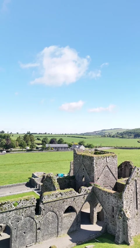Hore Abbey Drone Flyover in 4K | Medieval Ruins near Cashel, Ireland Video stock 325671068