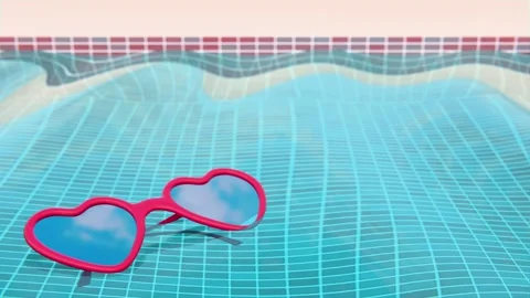 Horiozntal abstract 3D summer pool party heart star sunglasses banner template Stock Footage 331990485