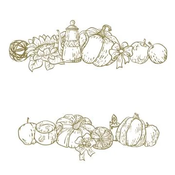Horisontal Decorative vector headline frame with houdehold harvest season stu Stock Illustration