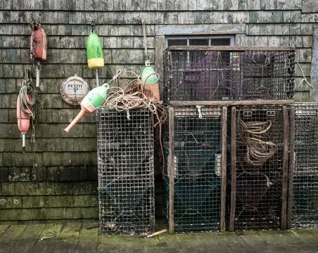 Horitzonal view of a shingled workshop in a dock area Stock Photos
