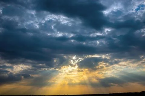 Horizon panorama and dramatic twilight sky and cloud sunset background. Nat.. Stock Photos