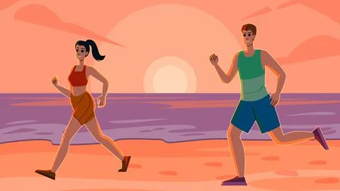 Horizon running beach sunset vector Stockillustratie