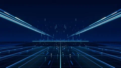 The horizon of technological light converges and extends in the dark blue spa 스톡 일러스트