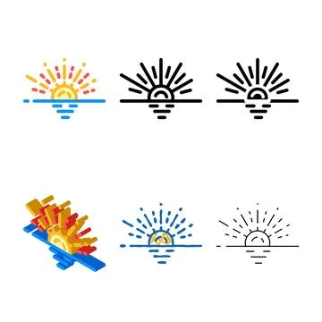 Horizont sunset sun summer sunlight styles color icon vector Stock Illustration