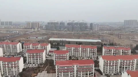 Horizontal 1080p Drone Flight Established Residential Towers and Distant Hig Stock Footage 328203578