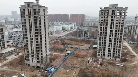Horizontal 1080p Drone Flight High-Rise Residential Skyscrapers Under Constr Stock Footage 328202641